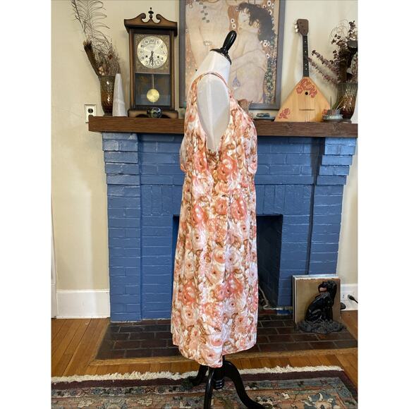 Lands' End Floral Smocked Tank Dress 3X 24W Plus Size Midi V-Neck 100% Cotton - Picture 3 of 11